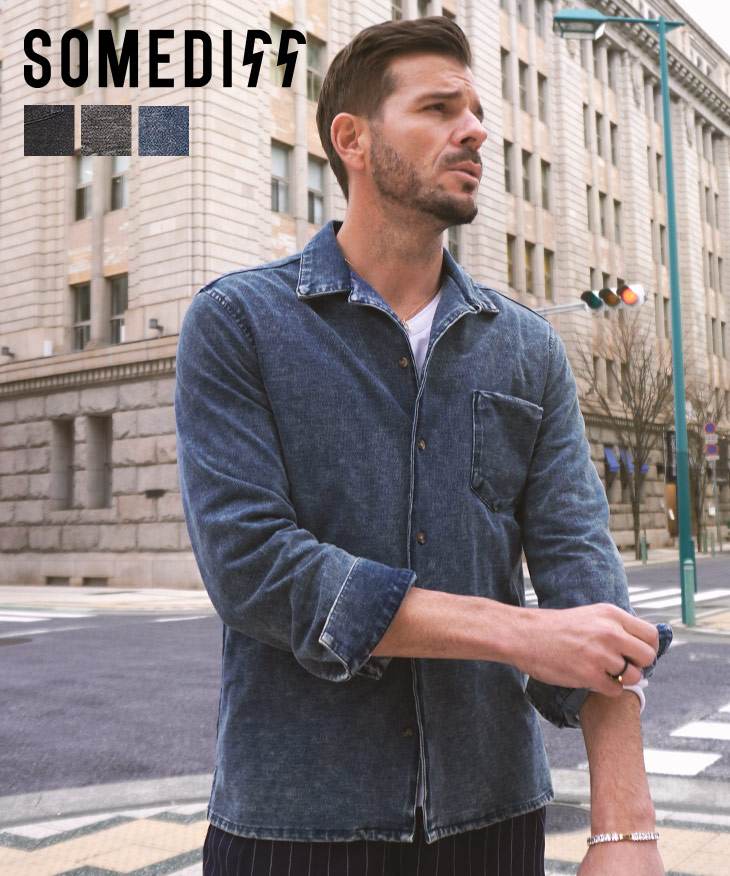 開襟襟カットデニムシャツ