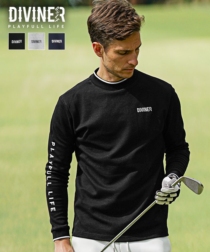 Jlindeberg スウェット ストレッチ ブラック クルーネック ゴルフ DIVINER GOLF（ディバイナーゴルフ）『ネックラインモックネック
