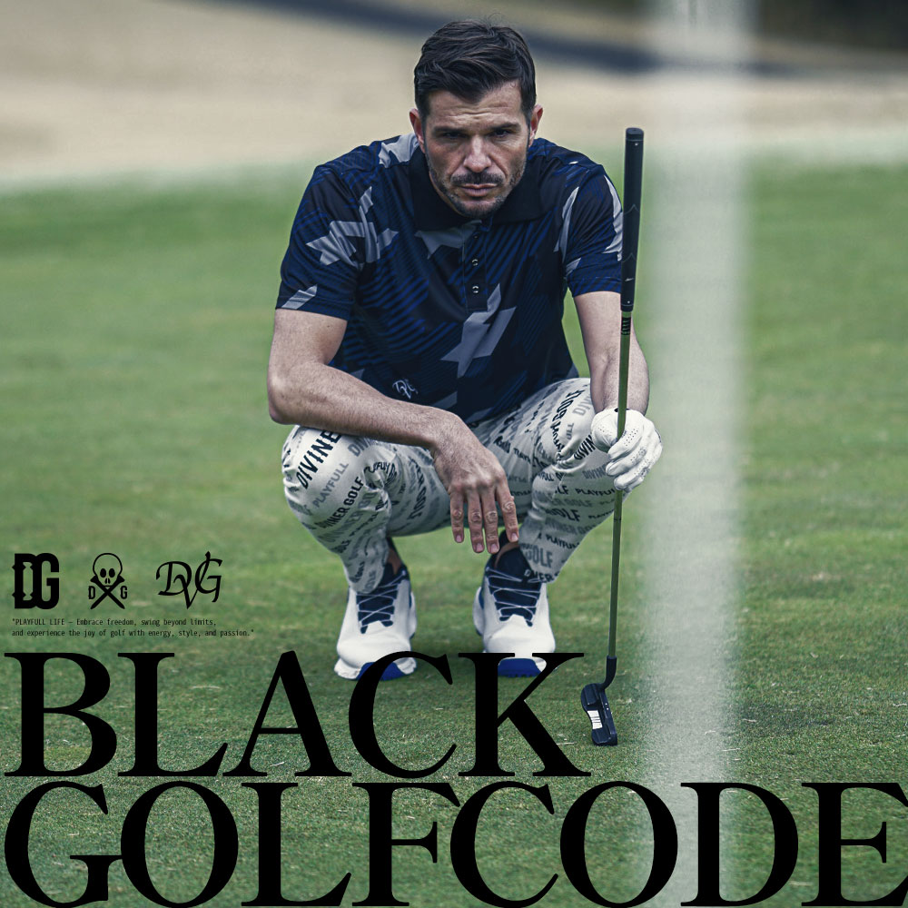 洗練と存在感。その両方を“黒”で叶える。2025SSDIVINERGOLF_ゴルフウェアメインビジュアル