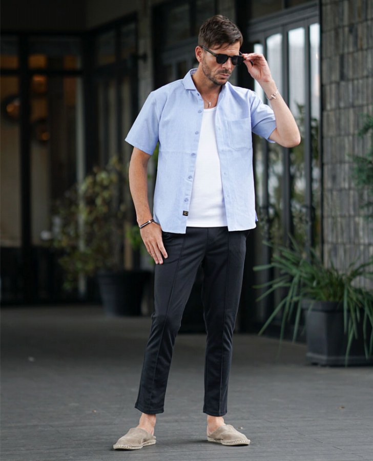 リネンシャツコーデ