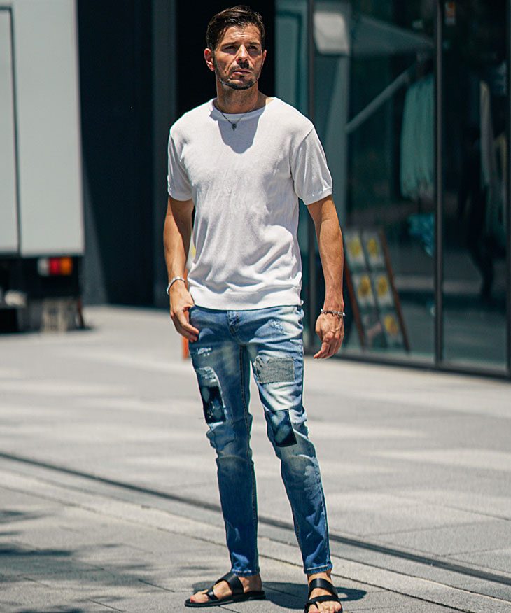 リペア加工デニムの着用画像