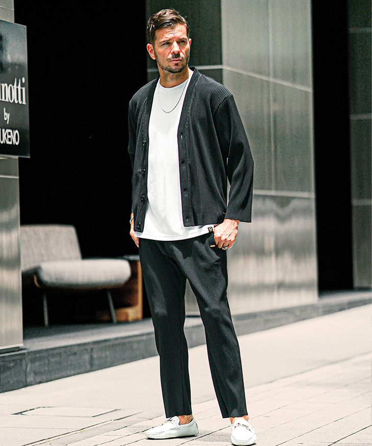 カーディガン×ロングパンツ