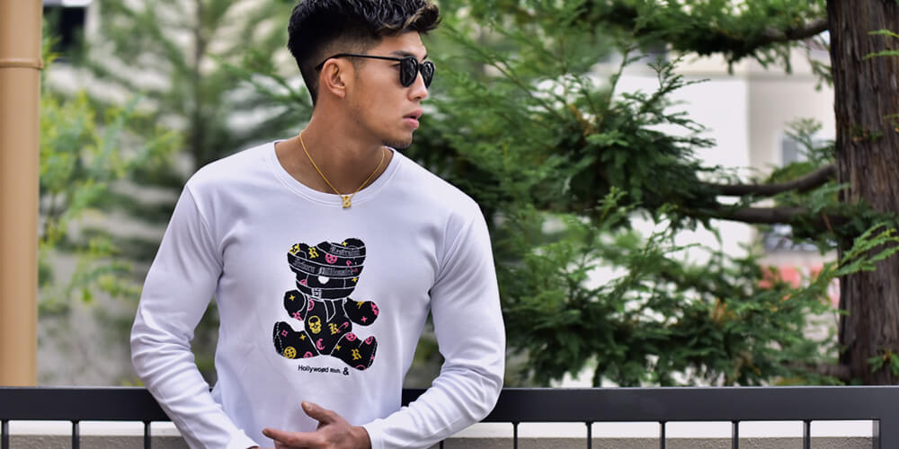 ベアプリント長袖Tシャツ