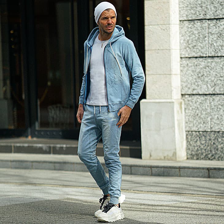 スウェットデニムセットアップファッション