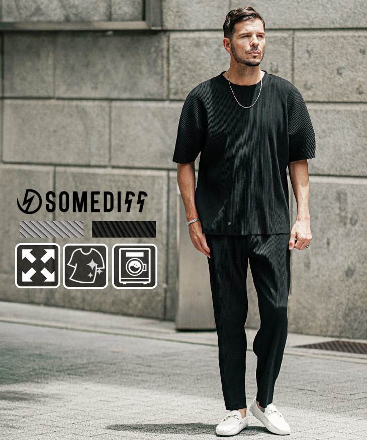 プリーツ半袖Tシャツロングパンツセットアップ