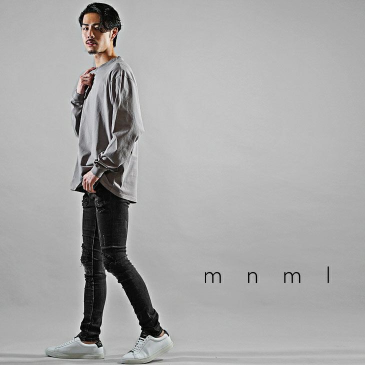 バイカーダメージスキニーデニム mnml