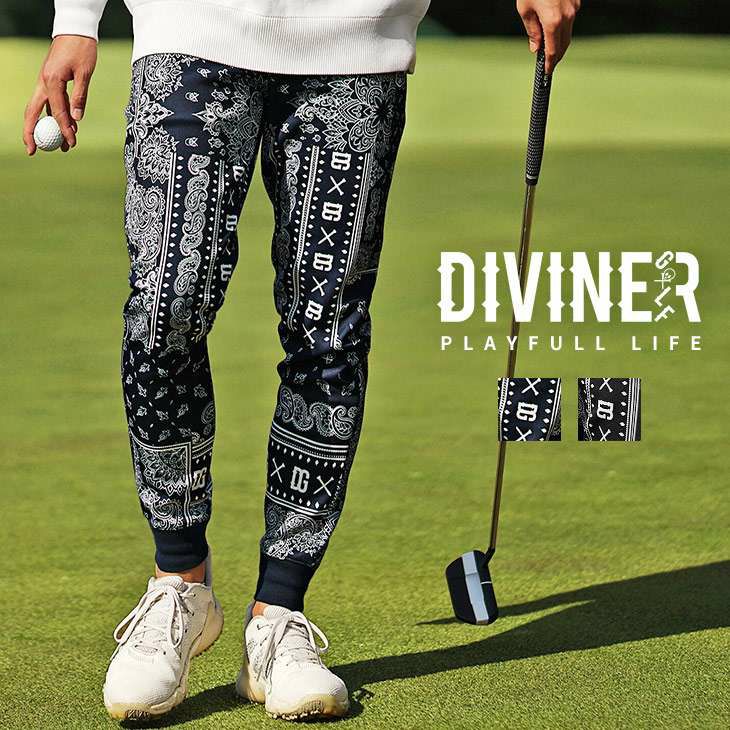 DIVINER GOLF ペイズリー ネイビー ゴルフパンツ ジャージ XL DIVINER GOLF ペイズリー ネイビー ゴルフパンツ ジャージ XL